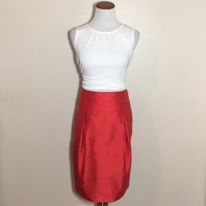 Magaschoni Collection Silk Coral Red Orange Midi Pleated Pencil Skirt Size 4